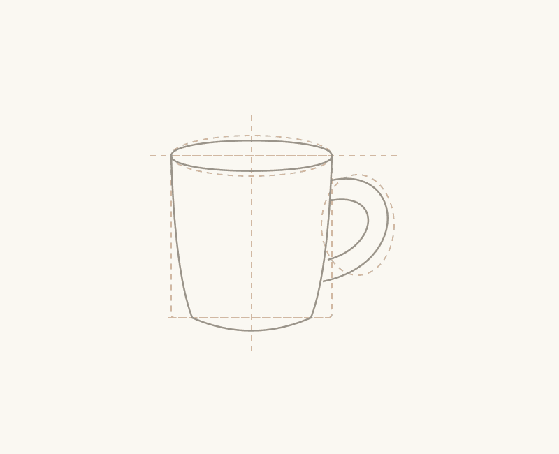Find the shapes: stage 1 of the curated mug drawing lesson